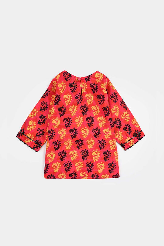 Infant Girls poly cambric Printed 2Pcs-Multi