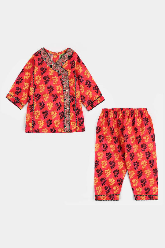 Infant Girls poly cambric Printed 2Pcs-Multi