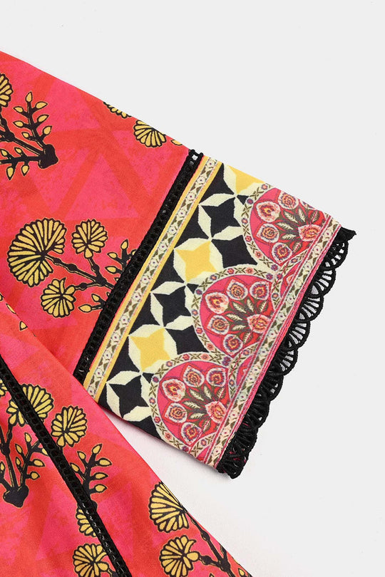 Infant Girls poly cambric Printed Kurti Laali-Red