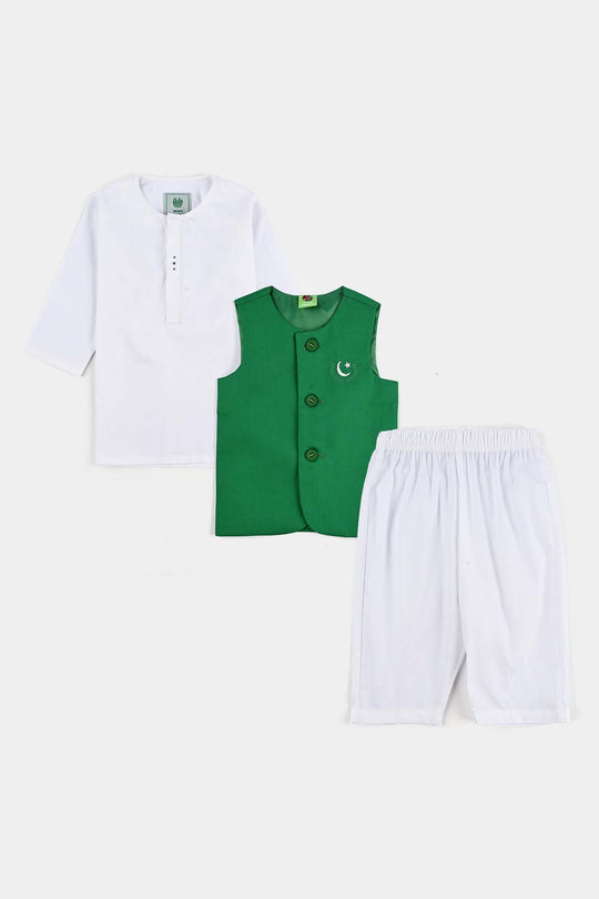 Infant Boys 3 Cotton Poplin Piece Suit (Azadi)-WHITE