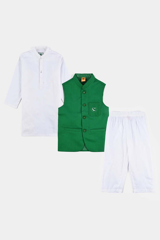 Boys 3 Cotton Poplin Piece Suit (Azadi)-WHITE