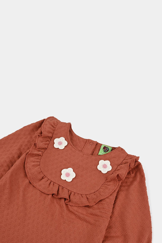 Infant Girls Jacquard Suit FLOWERS-Rust