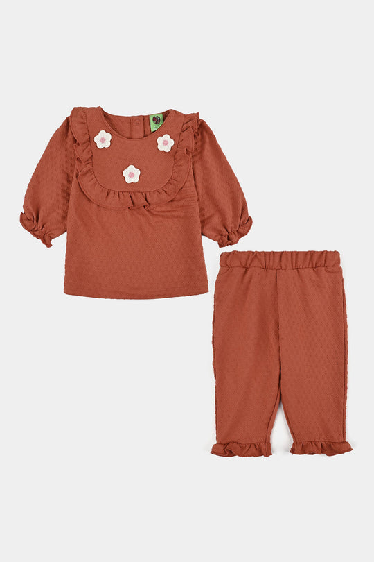Infant Girls Jacquard Suit FLOWERS-Rust