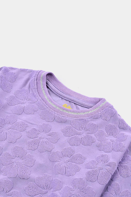 Girls Jacquard T-Shirt F/S LILAC FLOWER FABRIC - Purple