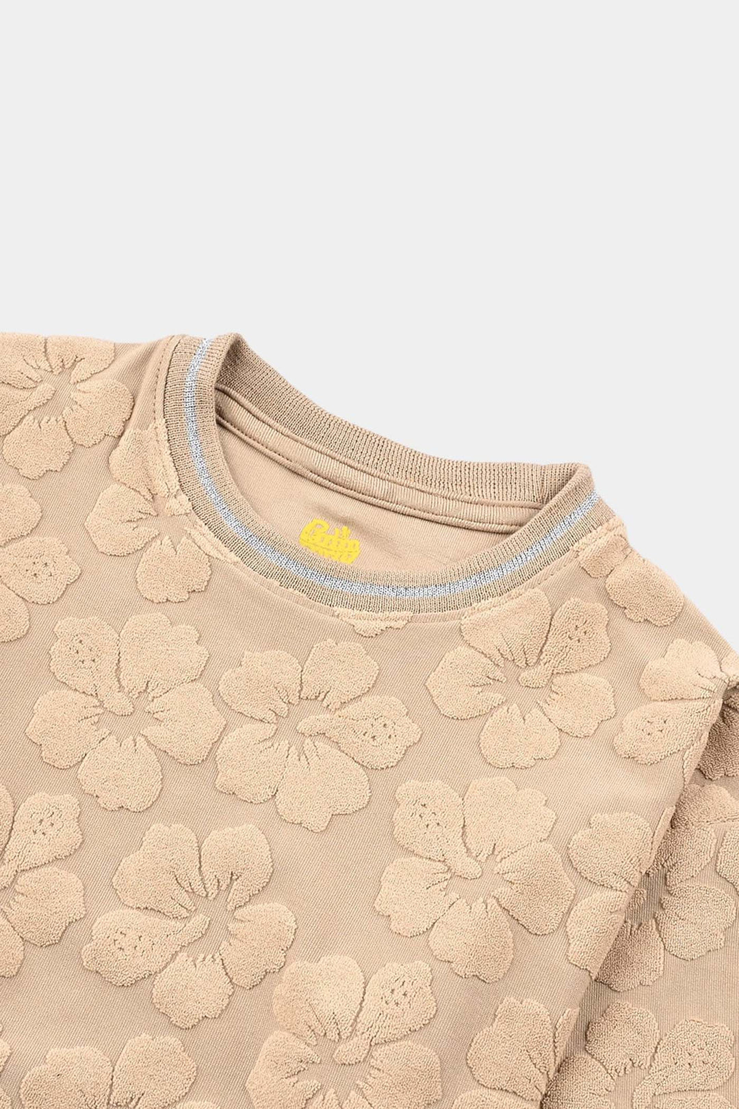 Girls Jacquard T-Shirt F/S KHAKI FLOWER FABRIC - BROWN