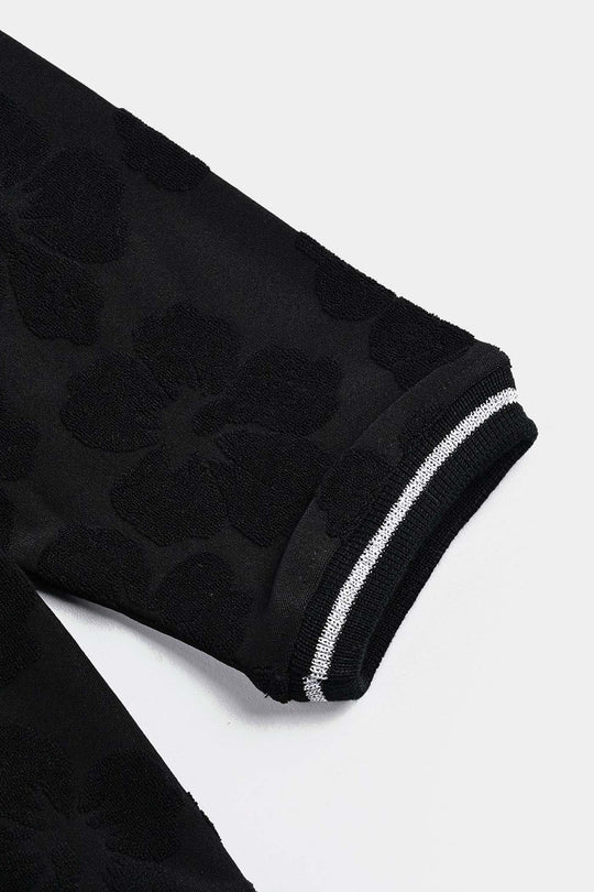 Girls Jacquard T-Shirt F/S BLACK FLOWER FABRIC - BLACK