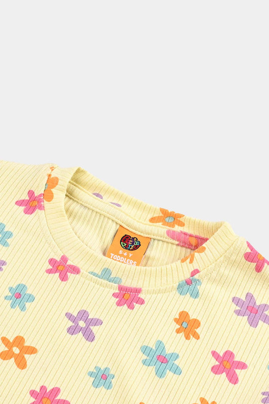 Girls 2x1 Rib T-Shirt H/S MULTI FLOWER - Yellow