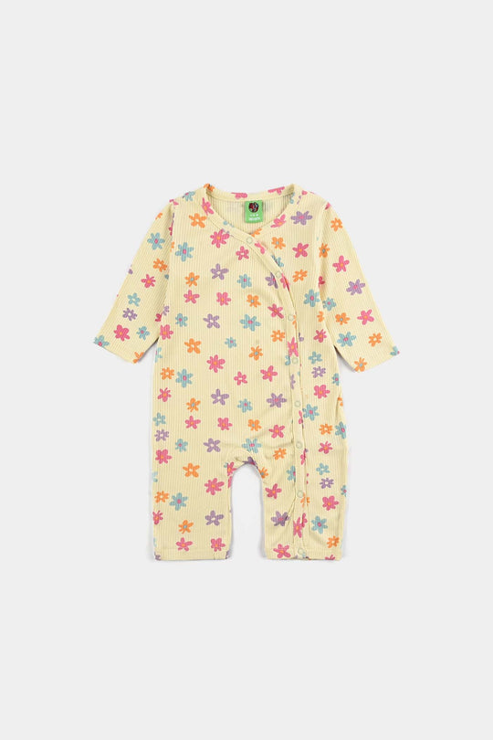 Infant Girls 2x1 Rib Romper FLOWERS - Lemon Drop