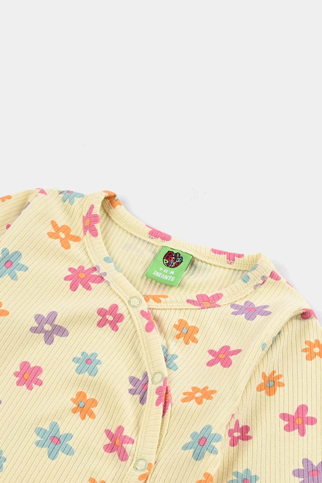 Infant Girls 2x1 Rib Romper FLOWERS - Lemon Drop