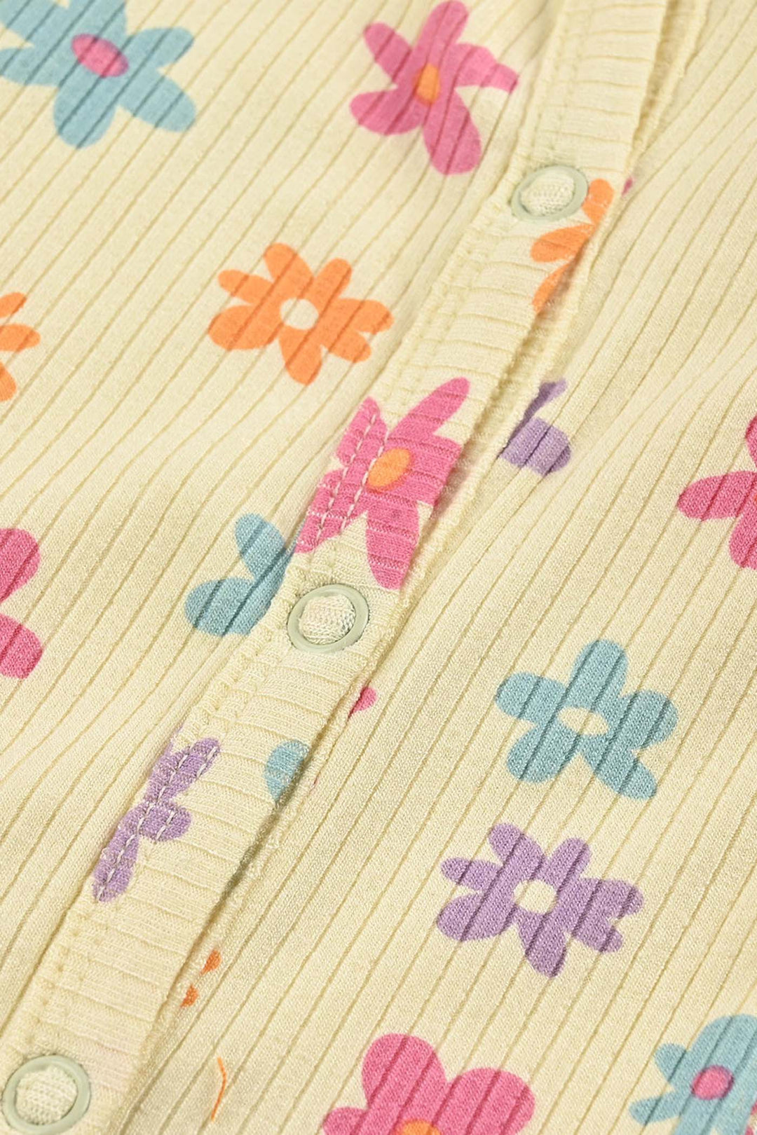 Infant Girls 2x1 Rib Romper FLOWERS - Lemon Drop