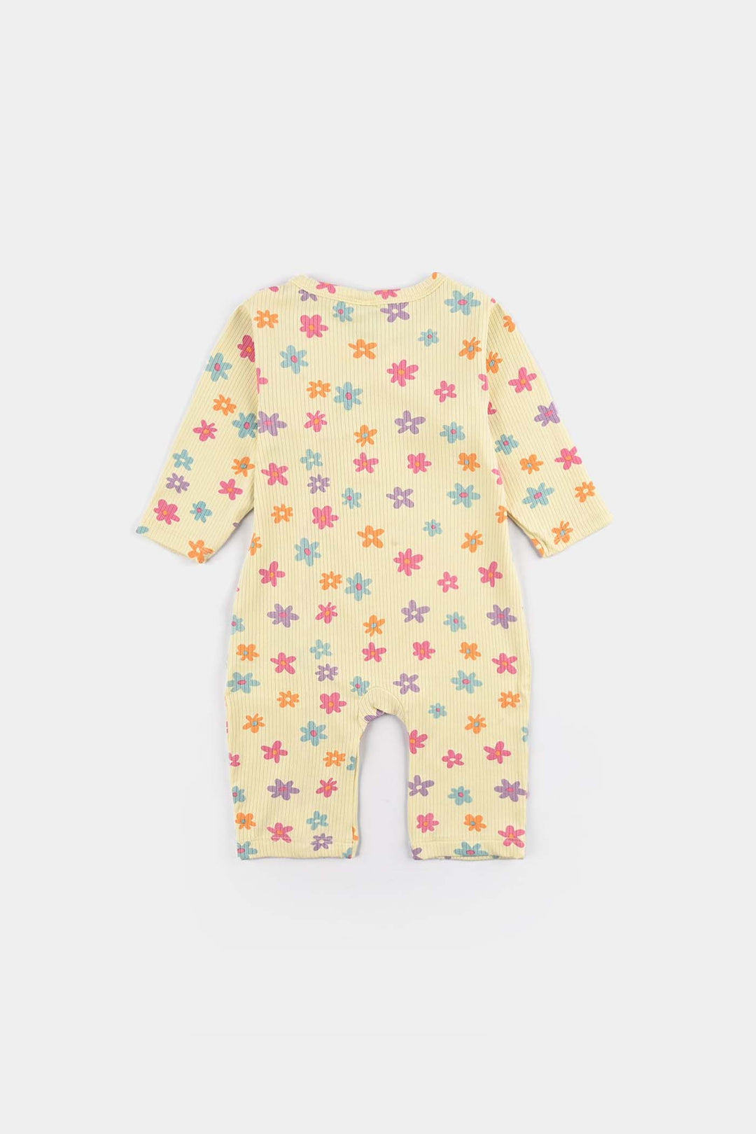 Infant Girls 2x1 Rib Romper FLOWERS - Lemon Drop