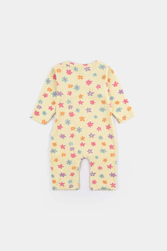 Infant Girls 2x1 Rib Romper FLOWERS - Lemon Drop