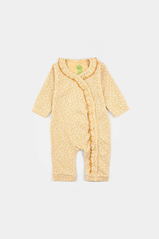 Infant Girls Jacquard Romper FLORAL FRILL - Yellow