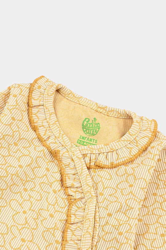 Infant Girls Jacquard Romper FLORAL FRILL - Yellow