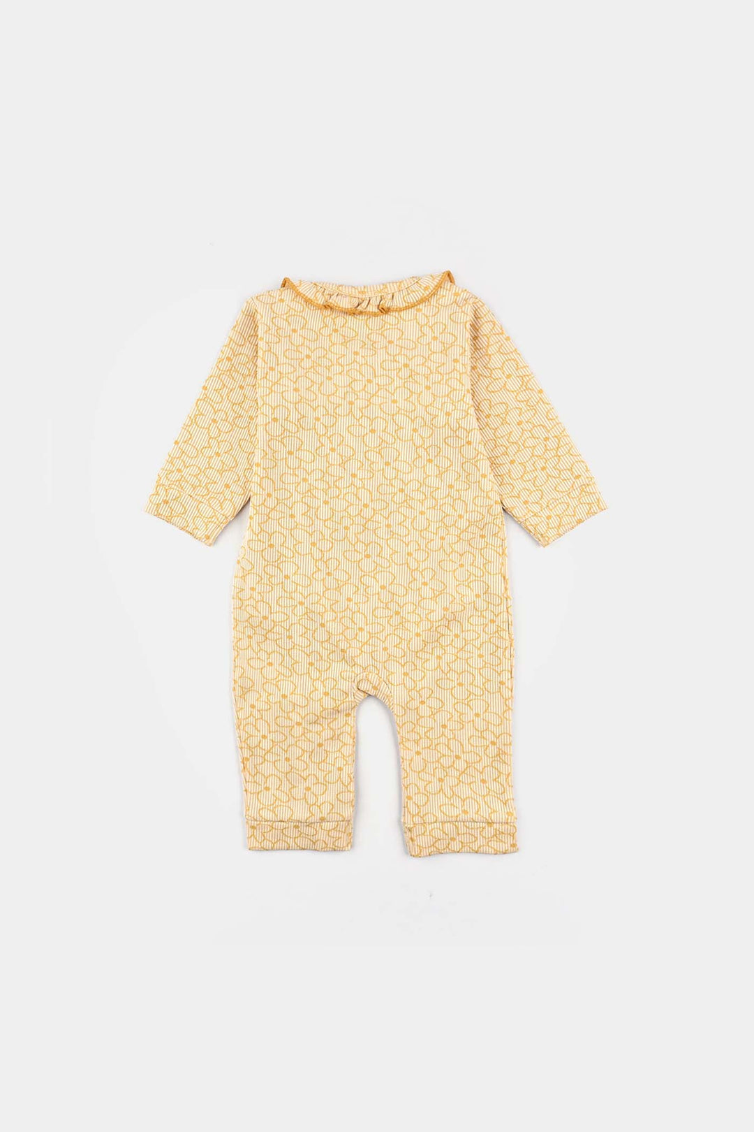 Infant Girls Jacquard Romper FLORAL FRILL - Yellow