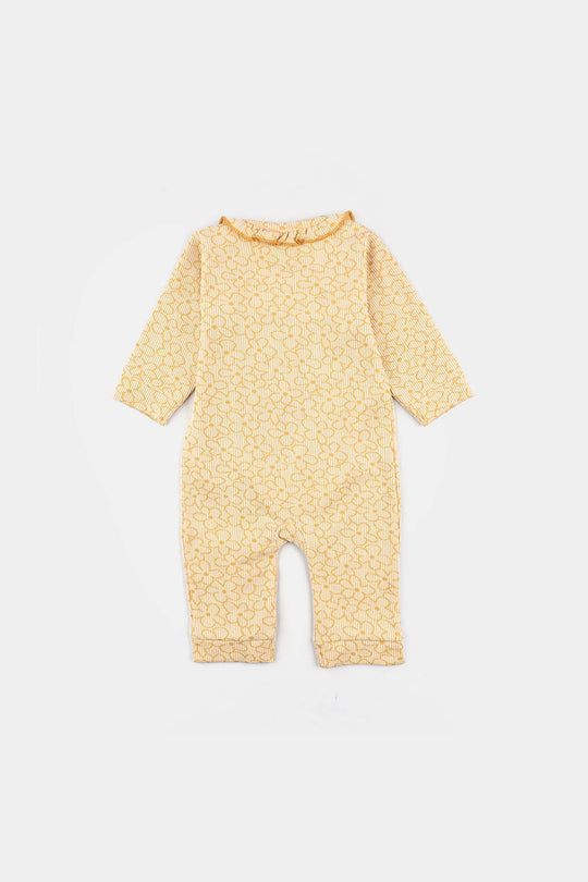 Infant Girls Jacquard Romper FLORAL FRILL - Yellow