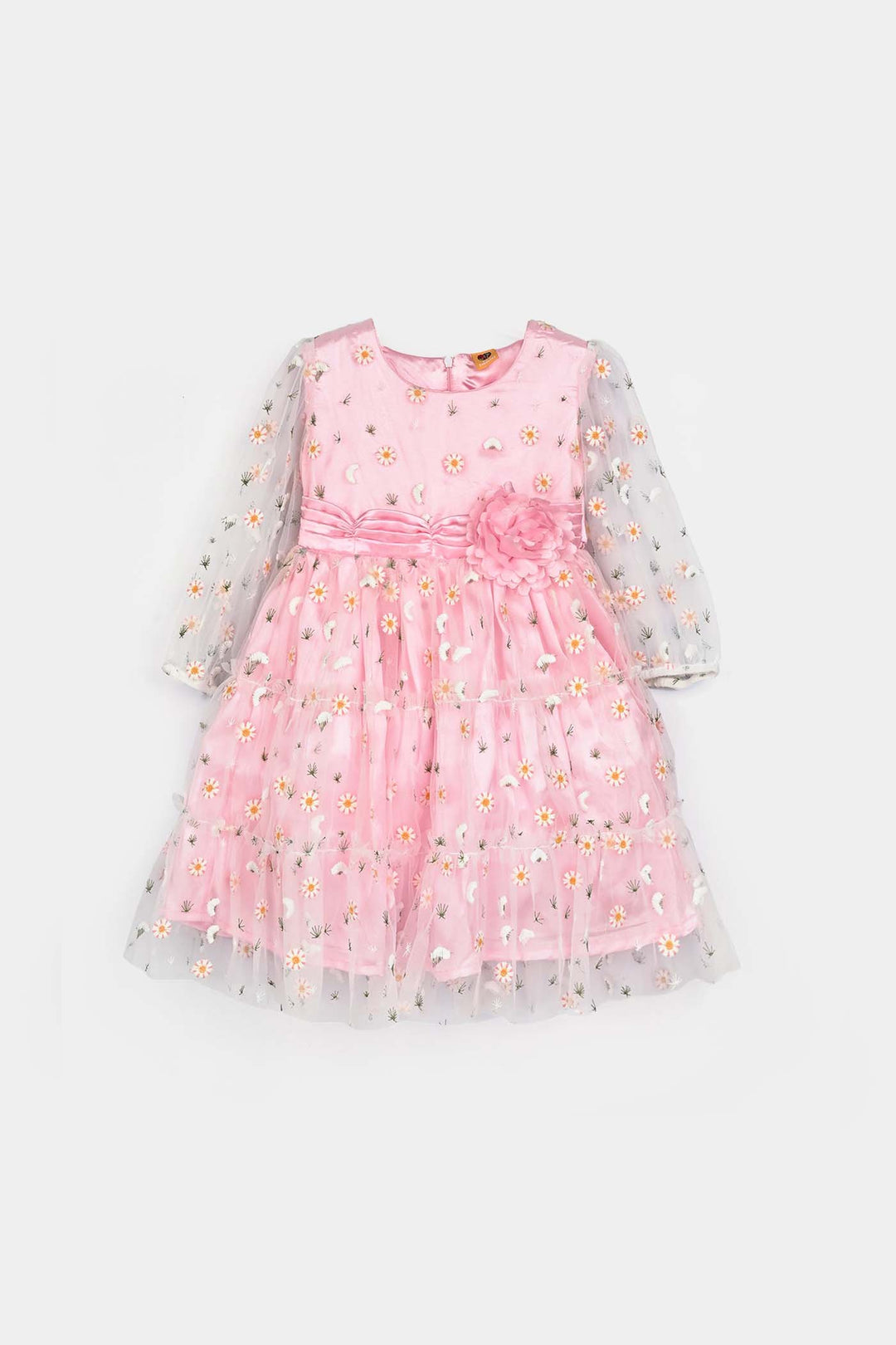 Girls Net Fancy Frock-Pretty - Lt Pink
