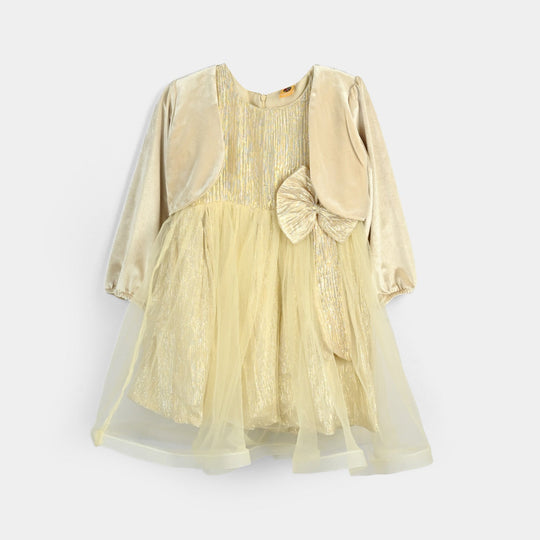 Girls Organza Fancy Frock Glittery - Beige
