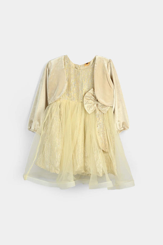 Girls Organza Fancy Frock (Glittery) - Beige