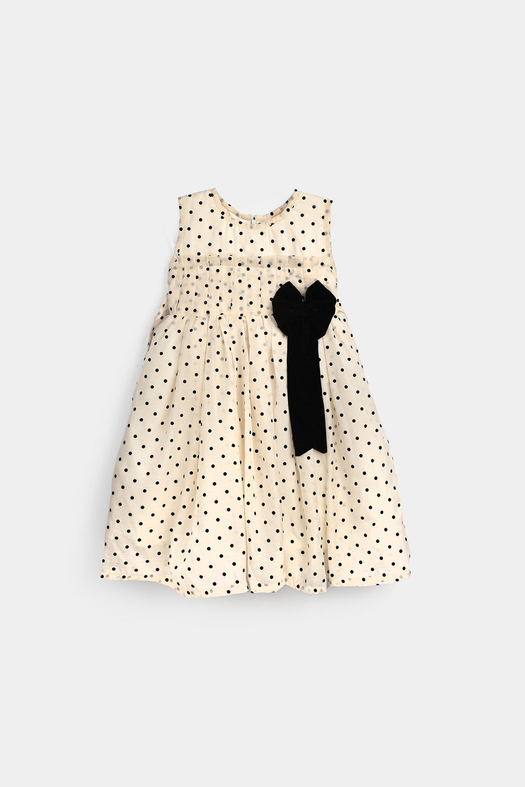 Girls Net Fancy Frock-Polka Dot-OFF-White