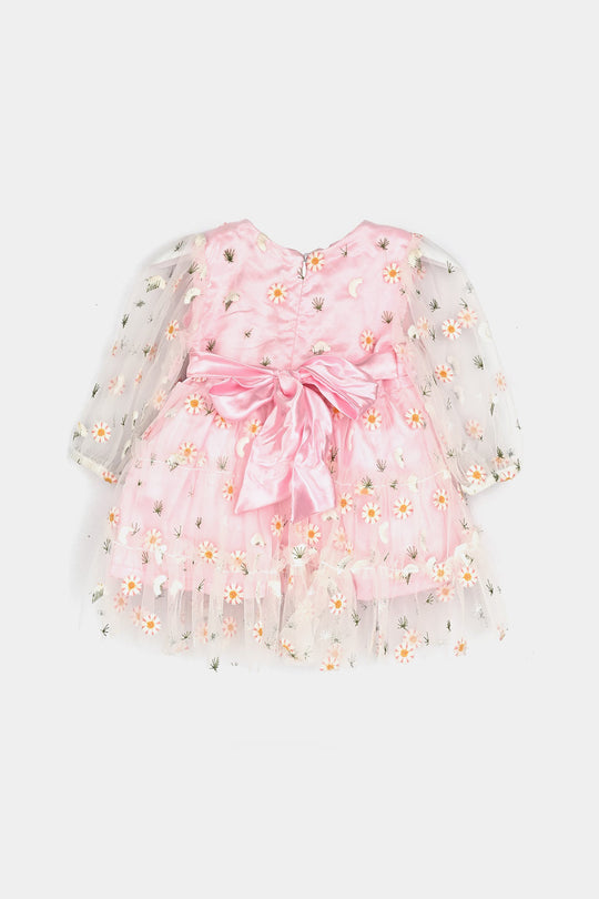 Infant Girls Net Fancy Frock-Pretty - Lt Pink