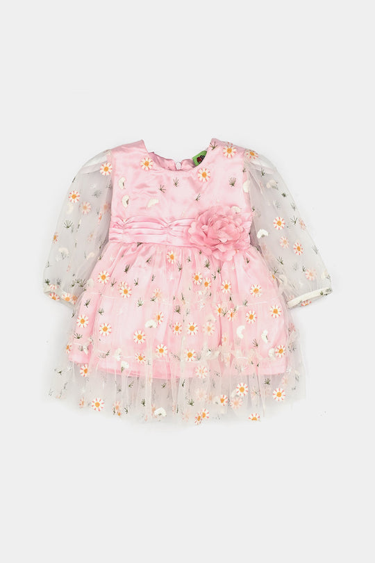Infant Girls Net Fancy Frock-Pretty - Lt Pink