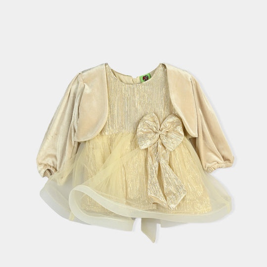 Infant Girls Organza Fancy Frock Glittery-BEIGE