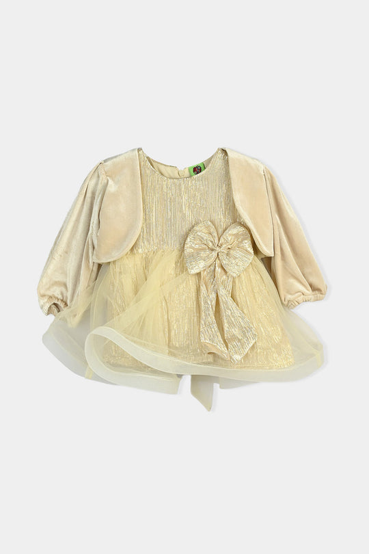 Infant Girls Organza Fancy Frock Glittery-BEIGE