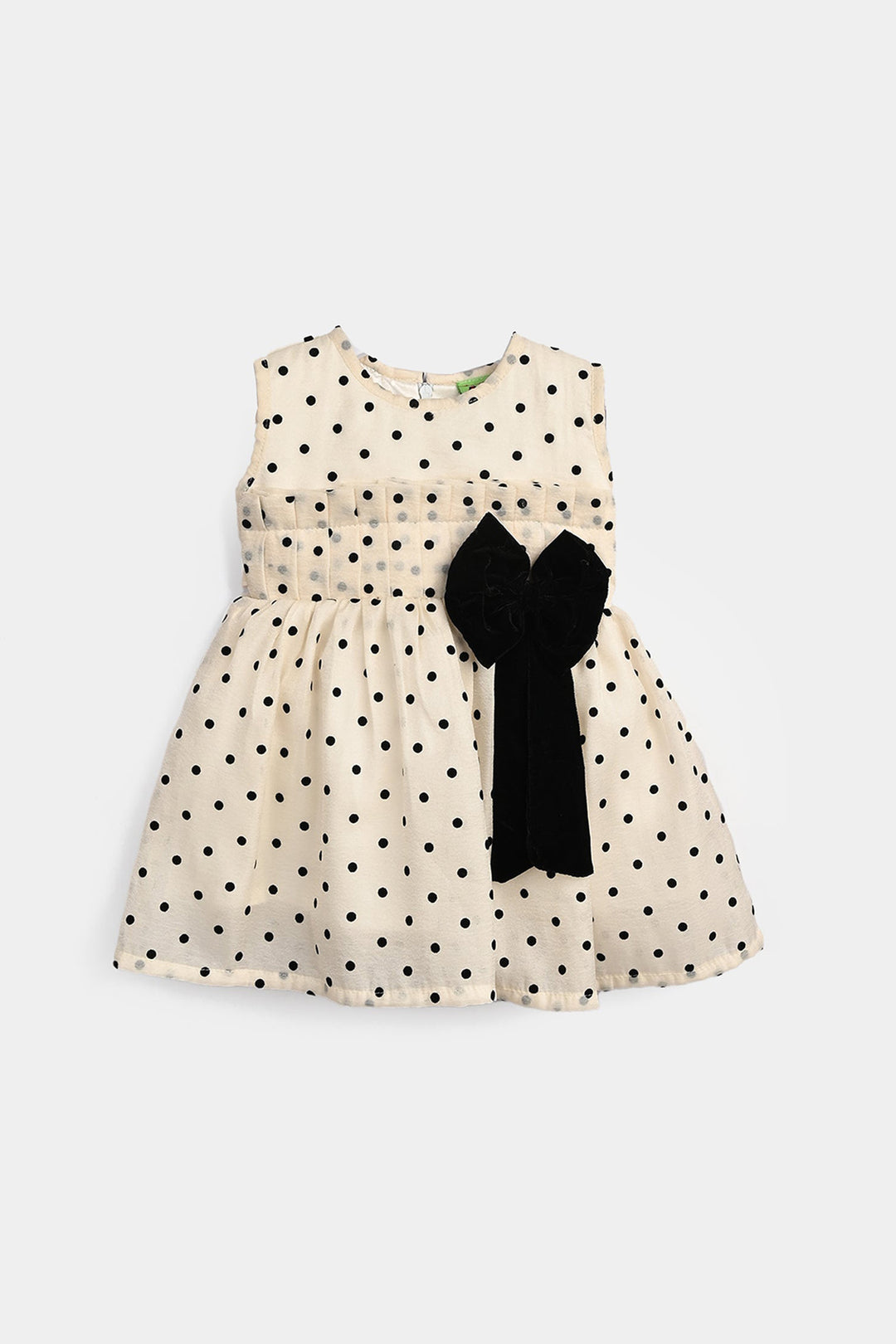 Infant Girls Net Fancy Frock-Polka Dot-OFF-White