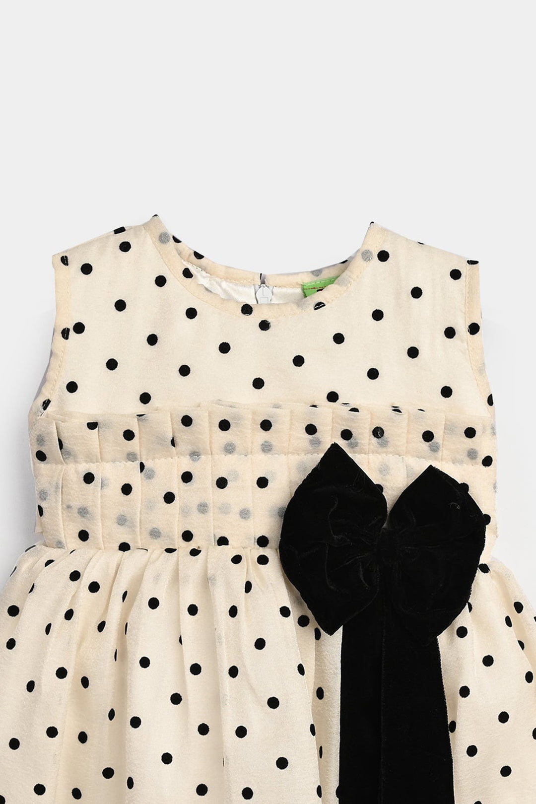 Infant Girls Net Fancy Frock-Polka Dot-OFF-White