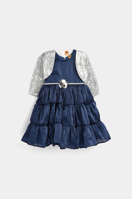 Girls Organza Fancy Frock-Glow-Blue