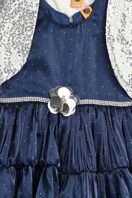 Girls Organza Fancy Frock-Glow-Blue