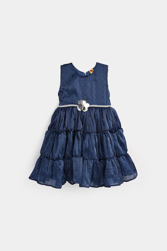 Girls Organza Fancy Frock-Glow-Blue