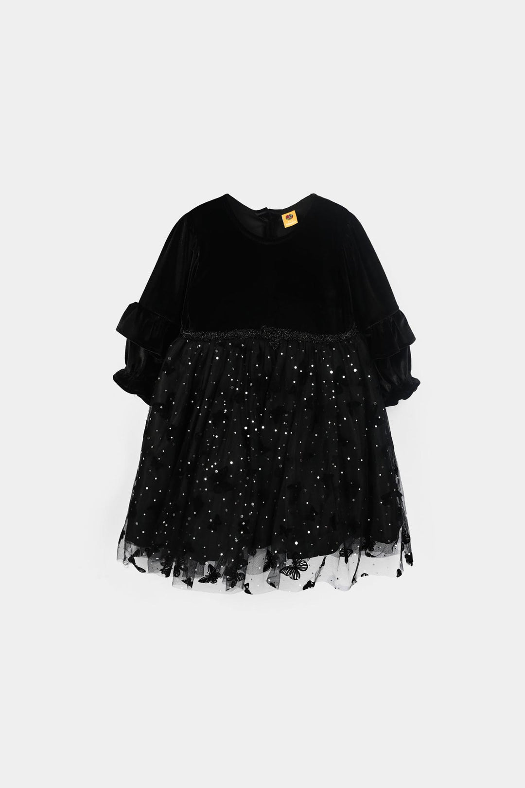 Girls Velvet Fancy Frock (Butterfly) - Black