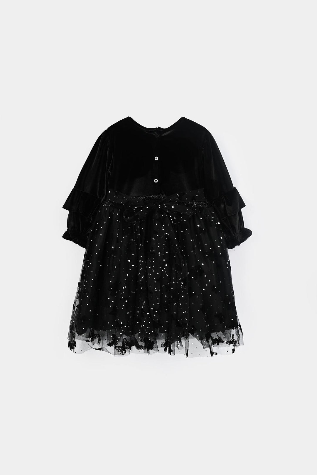 Girls Velvet Fancy Frock (Butterfly) - Black