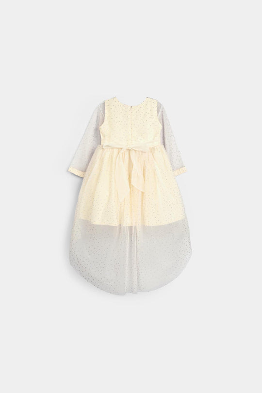 Girls Organza Fancy Frock-Shimmer Polka-OFF-White