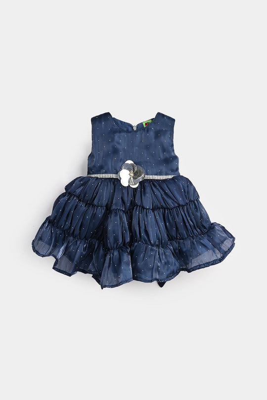 Infant Girls Organza Fancy Frock-Glow-Blue