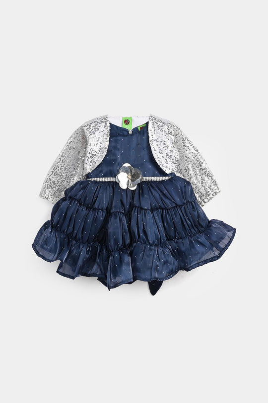 Infant Girls Organza Fancy Frock-Glow-Blue