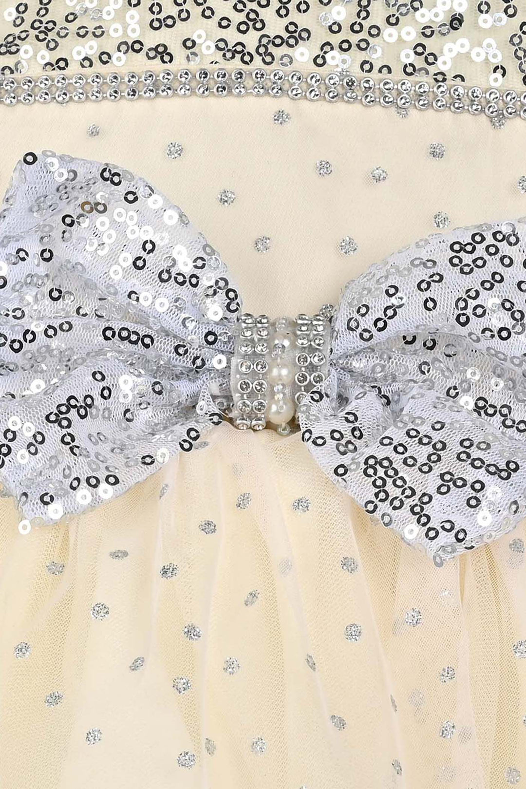 Infant Girls Organza Fancy Frock-Shimmer Polka-OFF White