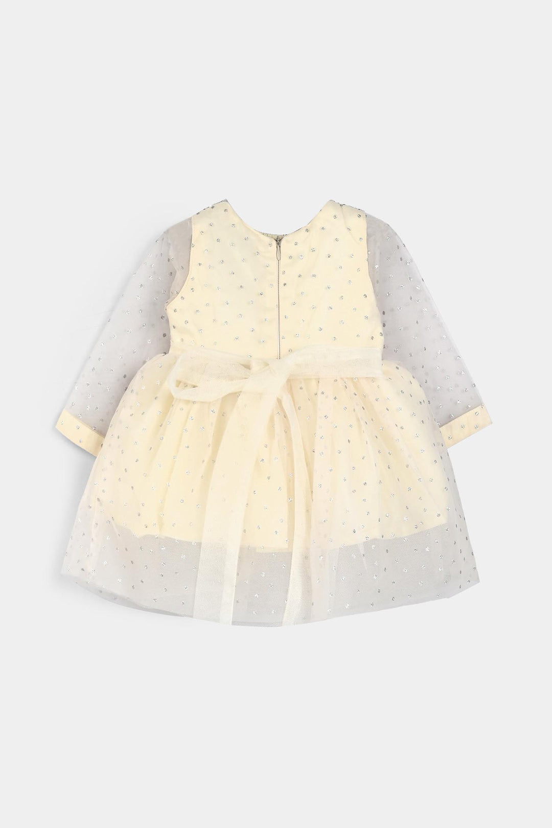 Infant Girls Organza Fancy Frock-Shimmer Polka-OFF White
