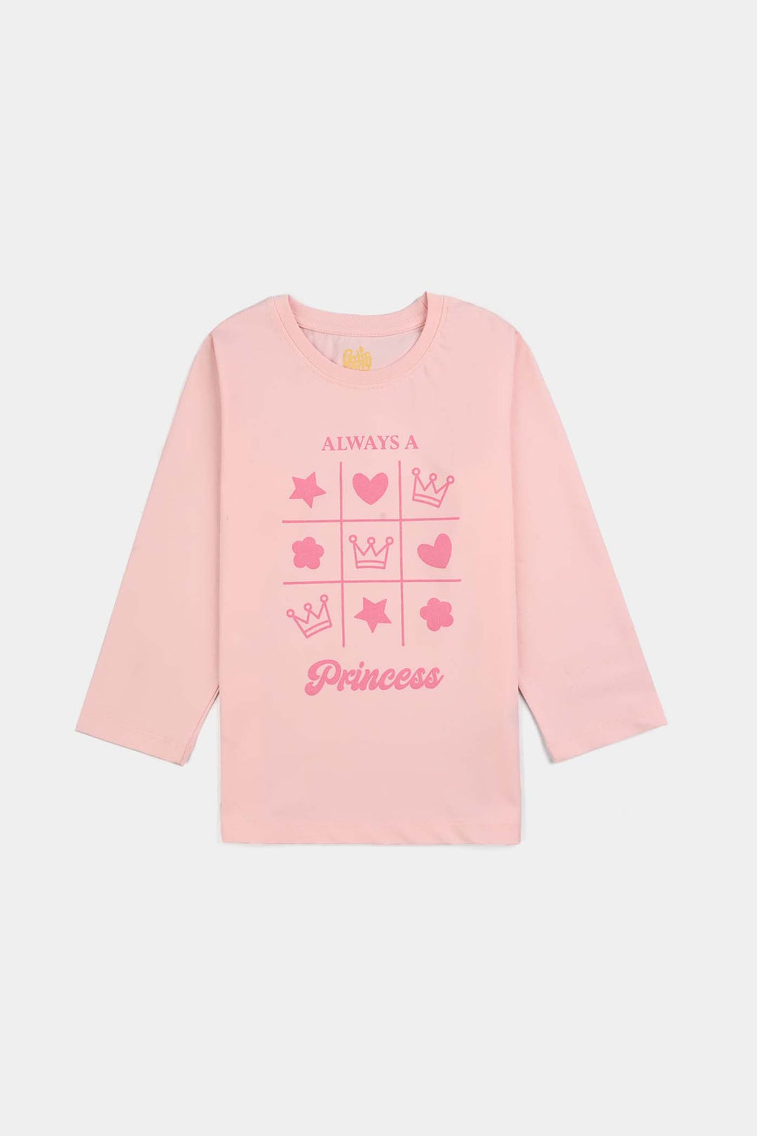 Girls Poly Cotton Jersey Night Suit ALWAYS A PRINCESS-Pink