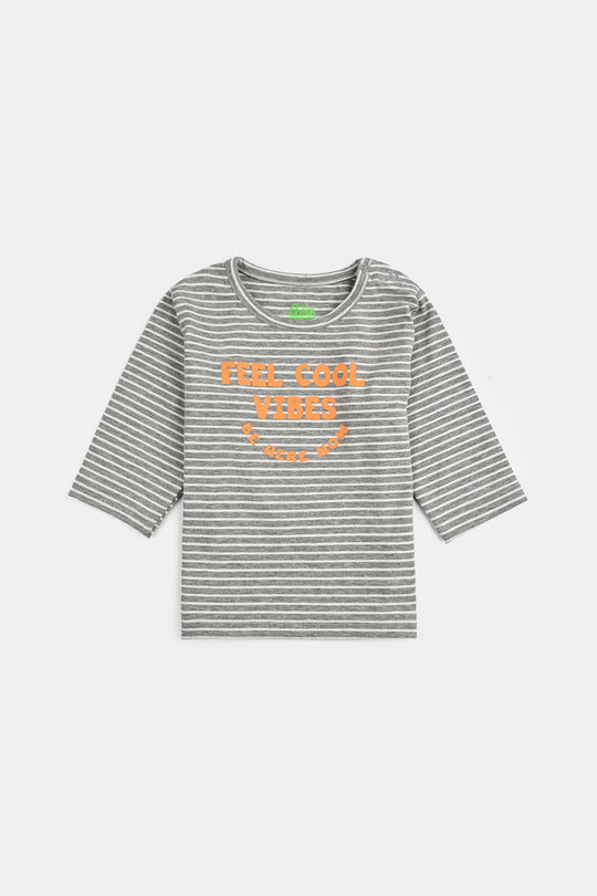 Infant Boys Jersey/Terry T-Shirt F/S HERE COMES THE FUN-GREY