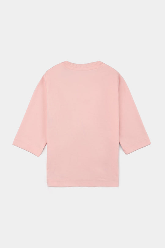 Infant Girls Poly Cotton Jersey Night Suit-Pink