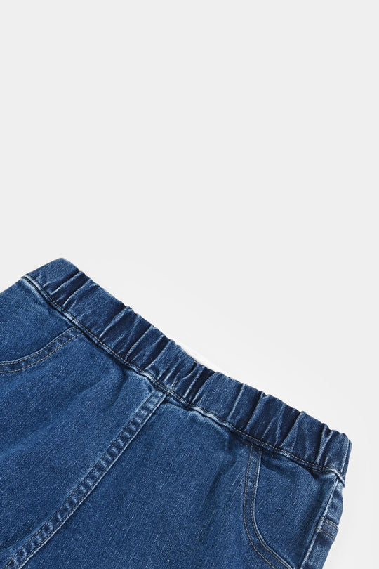 Girls Denim Stretch Jeggings Side Studs-Mid Blue