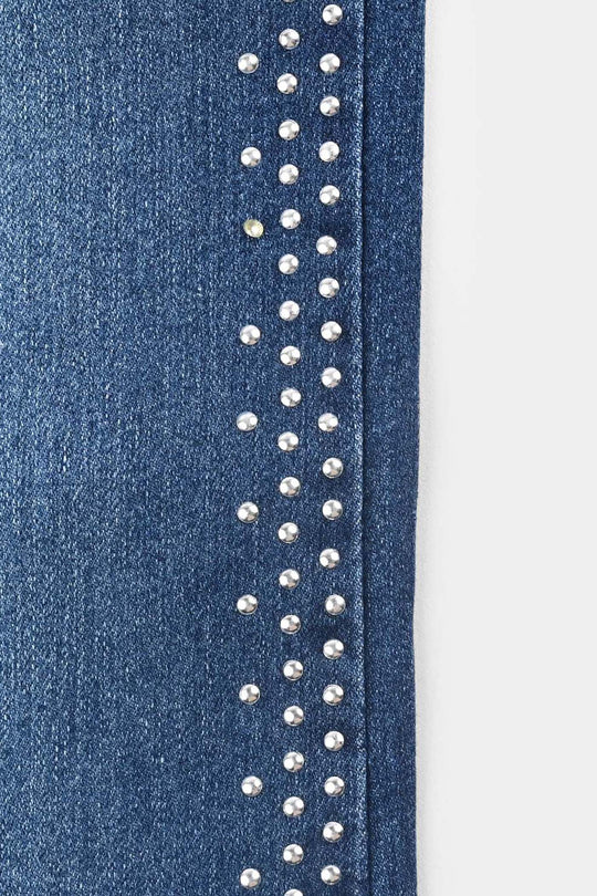 Girls Denim Stretch Jeggings Side Studs-Mid Blue