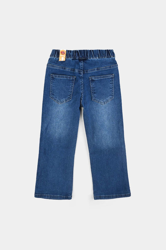 Girls Denim Stretch Jeggings Side Studs-Mid Blue