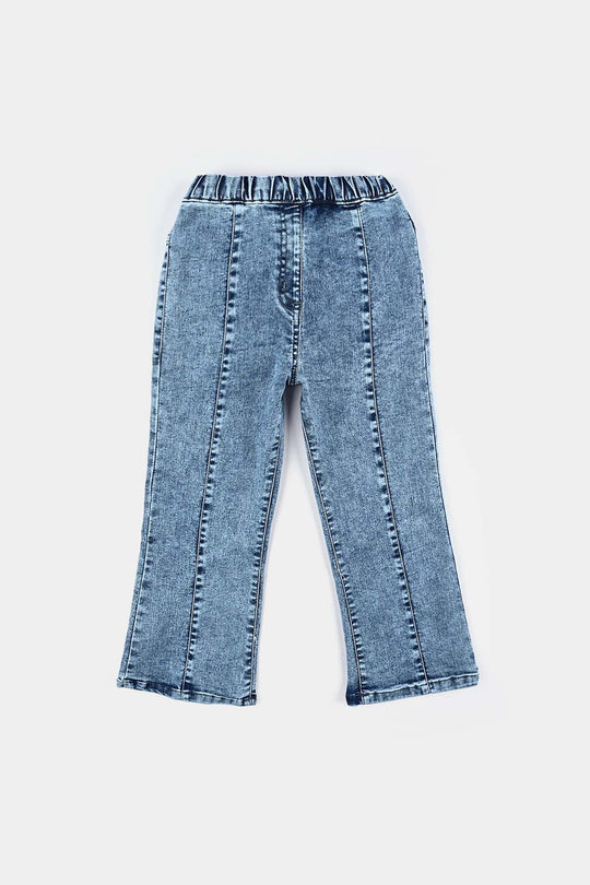 Girls Denim Stretch Jeggings Pleated - LIGHT BLUE