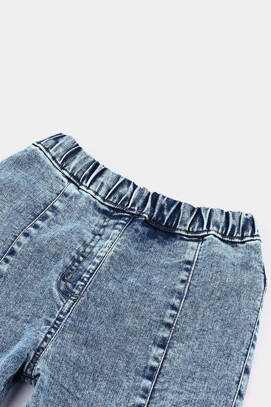 Girls Denim Stretch Jeggings Pleated - LIGHT BLUE