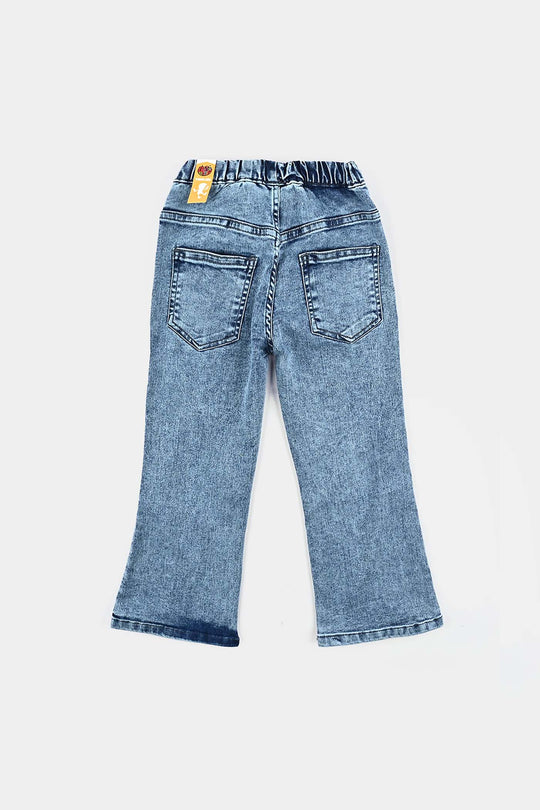 Girls Denim Stretch Jeggings Pleated - LIGHT BLUE