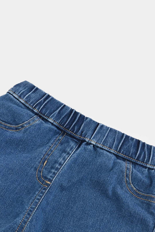 Girls Denim Stretch Jeggings Studded Flared-DARK BLUE